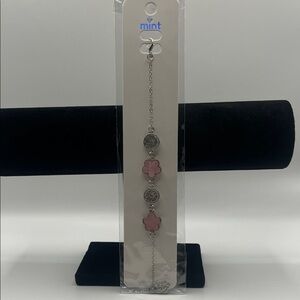 Mint Silver and Pink Floral Bracelet